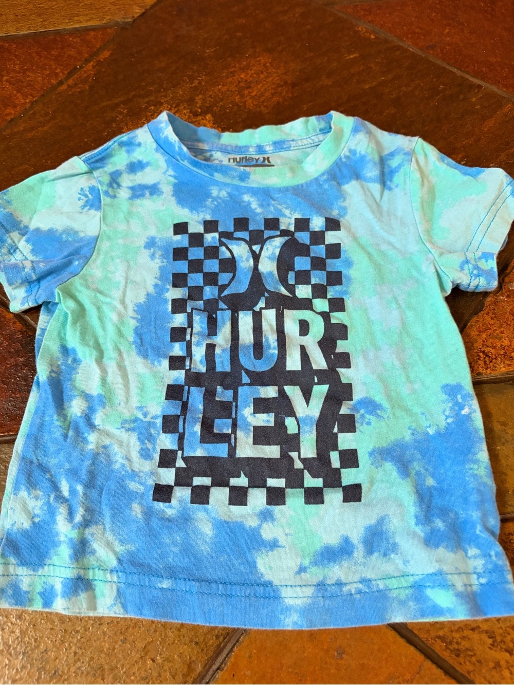 Hurley Blue & Teal Tie-Dye Short Sleeve Tee with Checker Logo